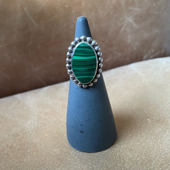 Vintage Jewelry - Malachite sterling silver 925 ring vintage green silver